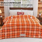 OCTROT Heated Electric Blanket Queen Size, 84X90 Heating Blanket Queen with Dual Control&10 Heats Levels&Timer for Bed,Orange Plaid Sherpa Blankets Warmer Gift for Grandma Women Halloween Home Decor