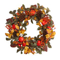 Nearly Natural 26in. Autumn Persimmon and Pinecones Artificial Fall Wreath
