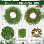 Zeyune Christmas DIY Green Wreath 14 Inch Artificial Christmas Wreaths Faux Plain Wreaths for Decorating Front Door Window Room Farmhouse Xmas Party Indoor Outdoor(Norfolk Pine,8 Pcs)