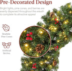 Best Choice Products 30in Pre-Lit Christmas Wreath w/Berries & Pinecones, Large Artificial Indoor/Outdoor Decor for Door, Mantel w/Red Bow, Plug-in