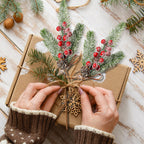 Sggvecsy 6 Pack Snow Frosted Christmas Berries Pine Picks Artificial Red Berry Pine Branches Faux Pine Stem with Pine Cones for Xmas Tree Wreath DIY Craft Floral Arrangement Holiday Decor (Red)