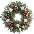 Valery Madelyn 24’ Pre-Lit Christmas Wreath for Front Door with Light, Large Lighted Outdoor Christmas Wreath with Red Green White Xmas Ball Norfolk Pine for Home Porch Fireplace Window Holiday Decor