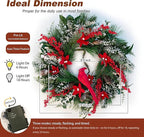 Christmas Wreath with Lights, Soomeir 24 Inch Lighted Christmas Wreaths for Front Door with Pine Needles and Berries, Large Prelit Wreath for Holiday Winter Window Outdoor Indoor Xmas