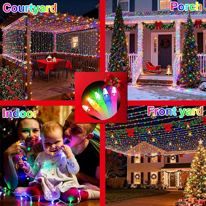 750LED Christmas Lights Outdoor Use, 240ft 12 Modes Multicolor LED String Lights with Timer Dimmable, Waterproof Christmas Tree Lights for Xmas Patio Yard Fence Balcony Garden Decor Multicolor