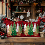 Artmag Christmas Tree Pillow Covers 24x24 Inch Set of 2, Decorative Farmhouse Red Pillow Shams Cases Slipcovers for Home Couch Sofa Decorations