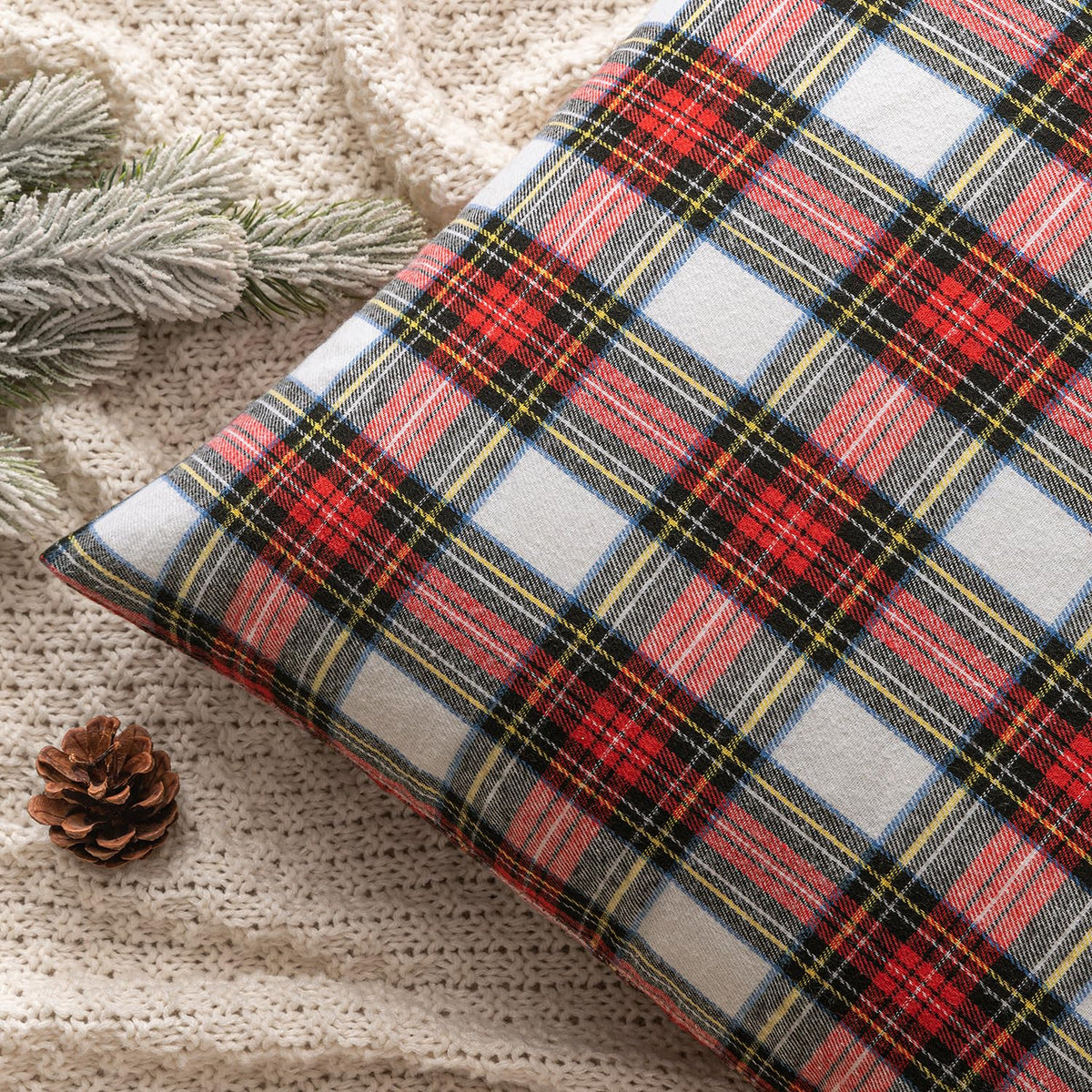 MIULEE Christmas Set of 2 Scottish Tartan Plaid Lumbar Throw Pillow Covers Farmhouse Classic Decorative Outdoor Cushion Cases for Home Decor Sofa Couch 12x20 Inch, Red and White