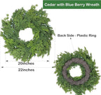 22" Cedar Wreath with Blue Berry Christmas Wreath for Front Door for Windows Mantle Porches Walls Indoor Outdoor Xmas Christmas Decorations Home Decor
