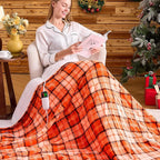 Heated Blanket Electric Twin Size,62X84 Orange Blanket,Plaid Soft Sherpa Heating Blankets Warmer Gift for Grandma Women Adults Halloween Washable