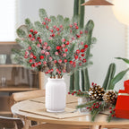 Sggvecsy 6 Pack Snow Frosted Christmas Berries Pine Picks Artificial Red Berry Pine Branches Faux Pine Stem with Pine Cones for Xmas Tree Wreath DIY Craft Floral Arrangement Holiday Decor (Red)