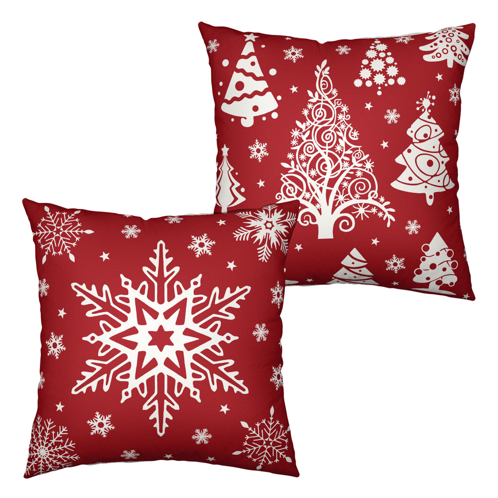 Kwlegh Red Christmas Pillow Covers 18x18 Winter Xmas Tree with Snowflakes Decorative Pillow Covers Set of 2 Holiday Cushion Case for Christmas Decorations Living Room Outdoor