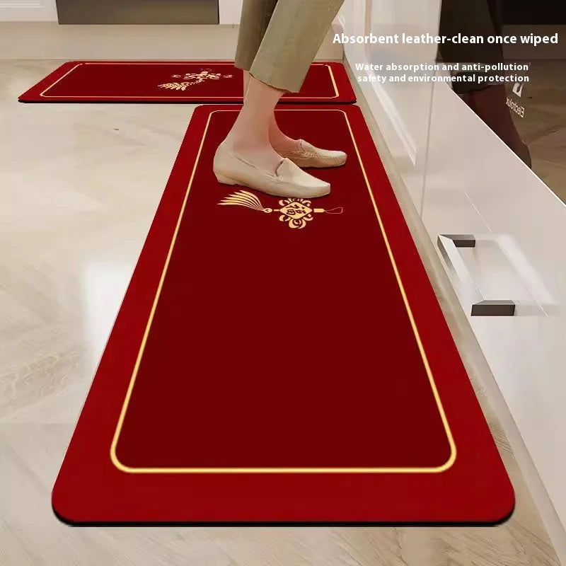 VIKAMA Diatomaceous Earth Kitchen Floor Mats New Chinese Non-slip Dirt-resistant Cuttable Carpet Red Entrance Bathroom Mat
