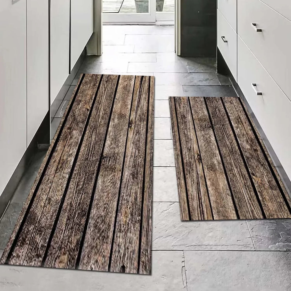 VIKAMA Wood Striped Carpet Kitchen Rug Thin Door Mat Long Floor Mat Laundry Room Carpet Living Room Carpet Rug For Bedroom Home