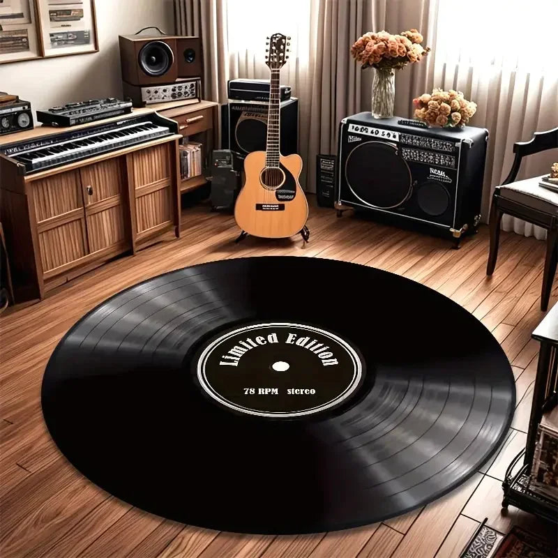 VIKAMA Vintage Record Floor Mat - Anti-Slip And Stain-Resistant For Living Room, Bedroom Bedside Carpet, Home Decoration