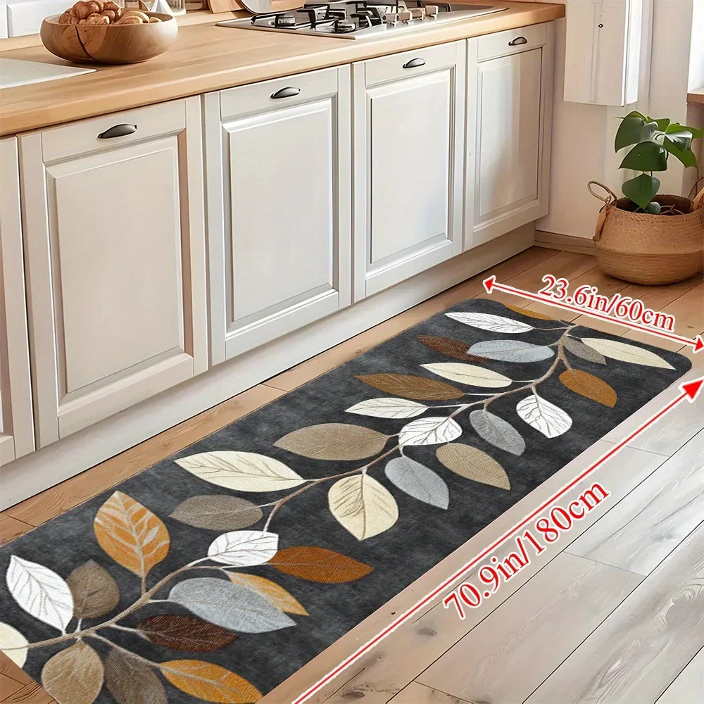VIKAMA Leaf Pattern Gradient Grey Kitchen Rug Doormat Welcome Mat Runner Rug Winter Rug For Bedroom Warm Carpet For Live Room