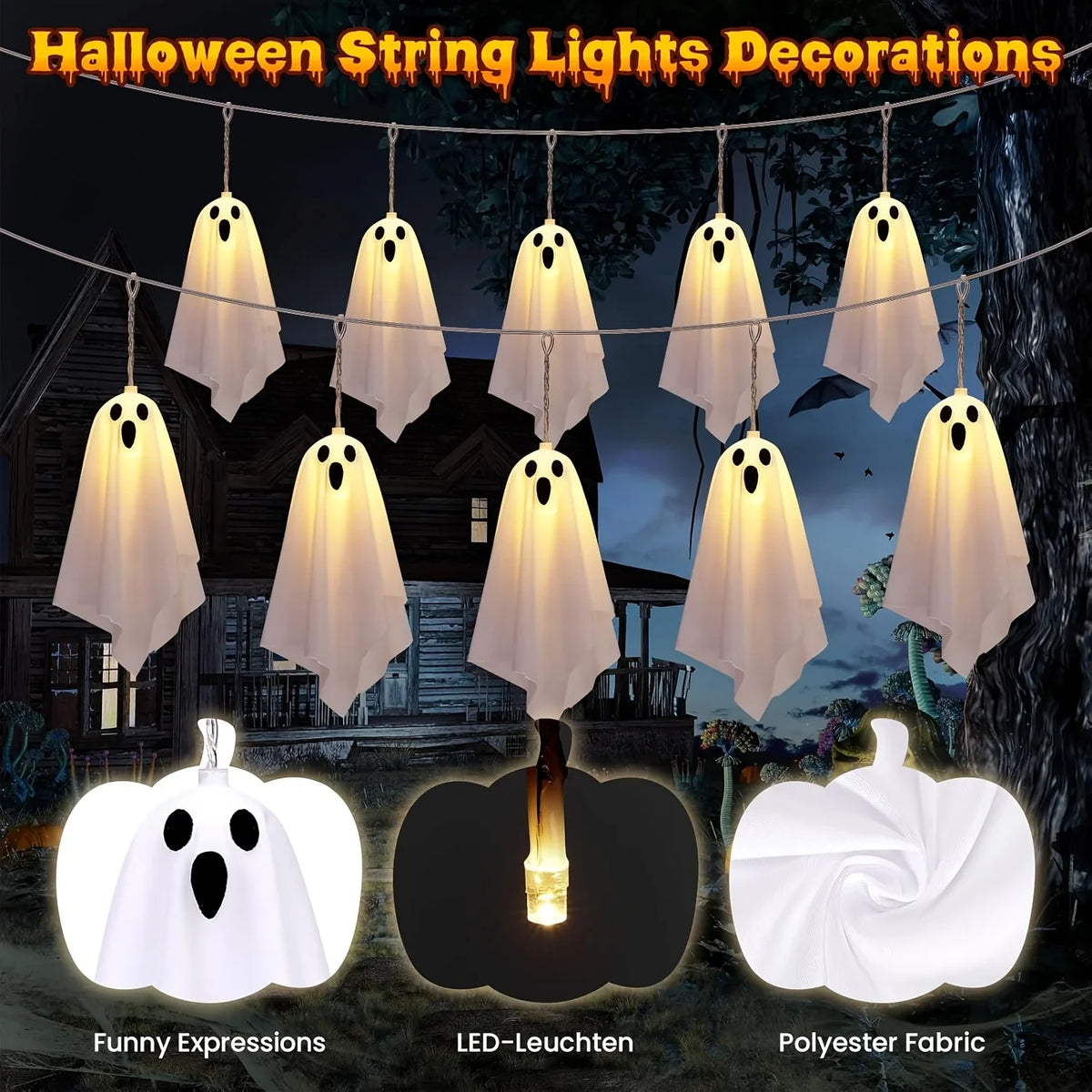 Halloween Ghost LED String Lights for Indoor Window Decor