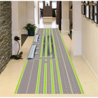 Realistic Airport Runway Carpet Mat Rug, Aviation Theme & Interactive home decoration with Grey Green Tone for Hallway Playroom