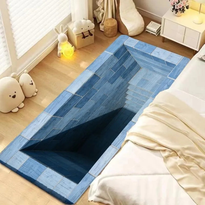 3D Optical Illusions Stone Staircase Pond Runner Rug Funny Hole Home Decor Floormat Non-Slip Soft Carpet for Hallway Living Room