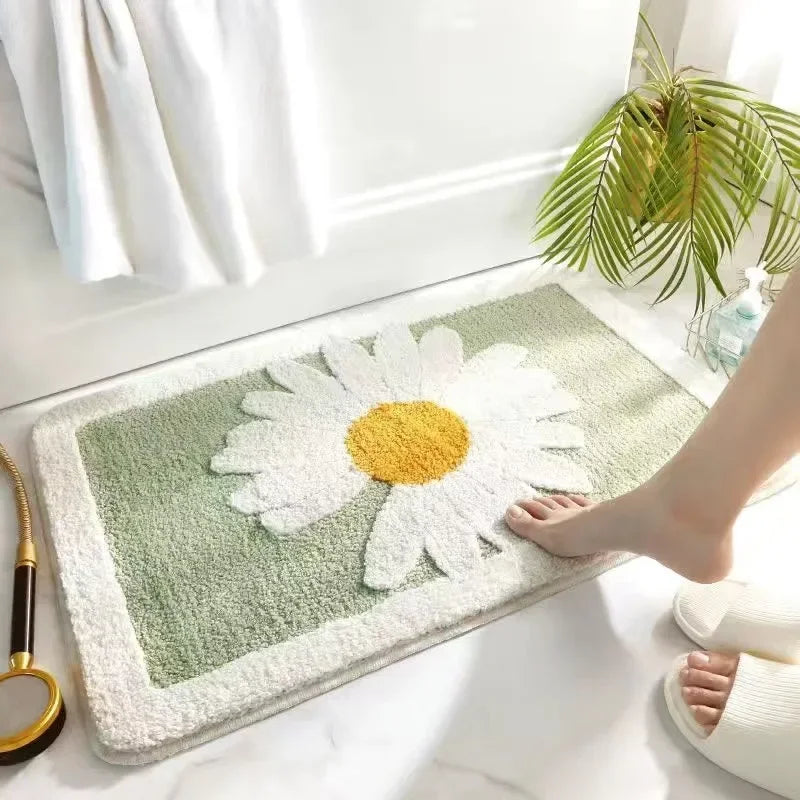 VIKAMA | Fresh Floral Imitation Cashmere Rug - Non-Slip, Absorbent Bathroom Mat/Living Room Doormat/Multi-Purpose Foot Mat