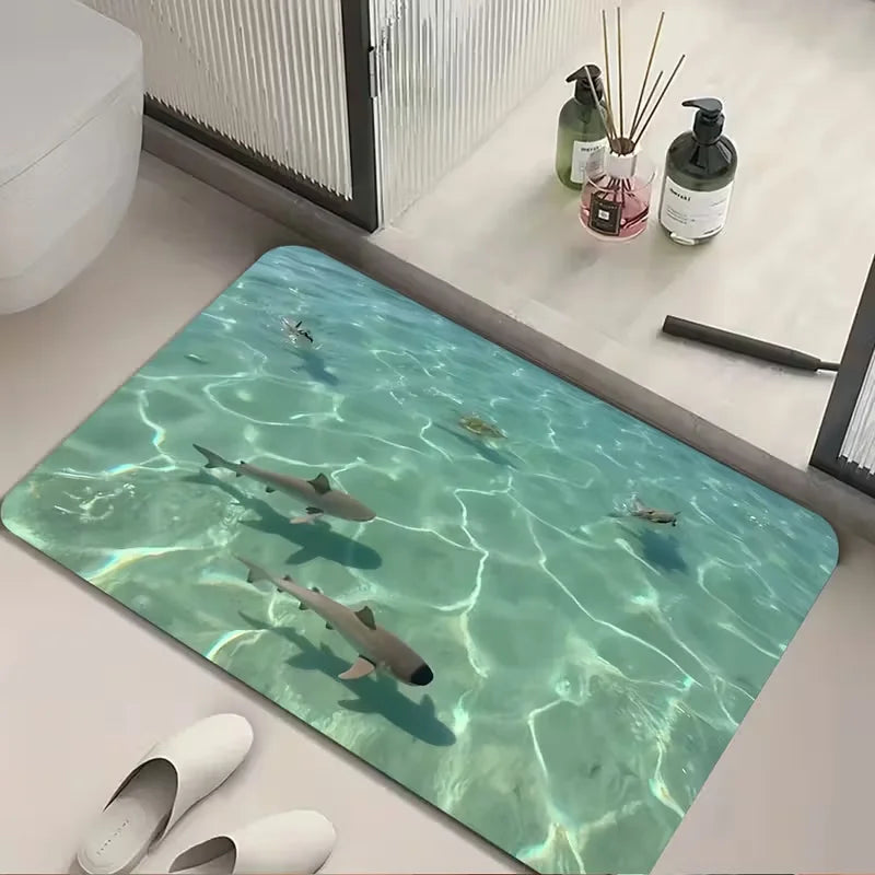 Sharks Glacier Door Mat Non-Slip Bathroom Floor Mat Microfiber Absorbent Machine Washable Mat for Bedroom Living Room Entrance