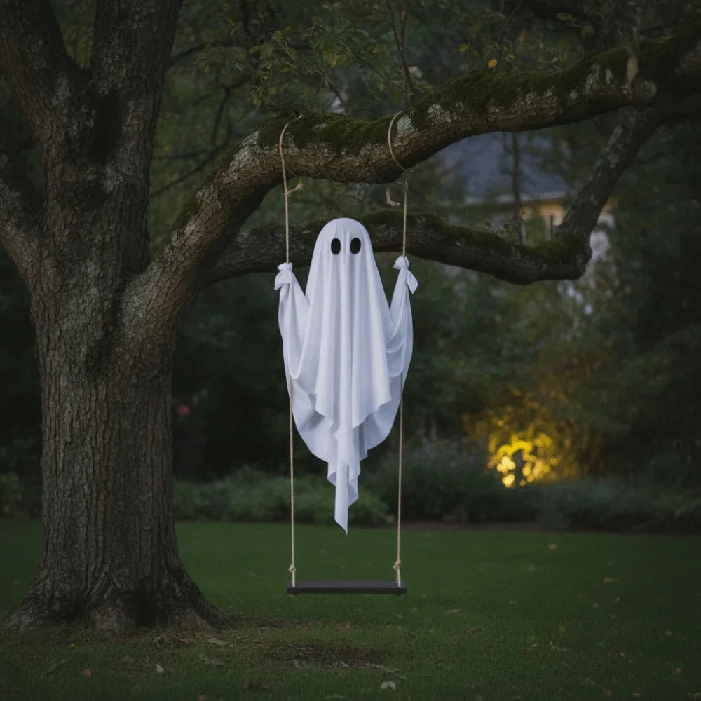 Halloween Hanging Swing Ghost with LED Lights & Remote Control