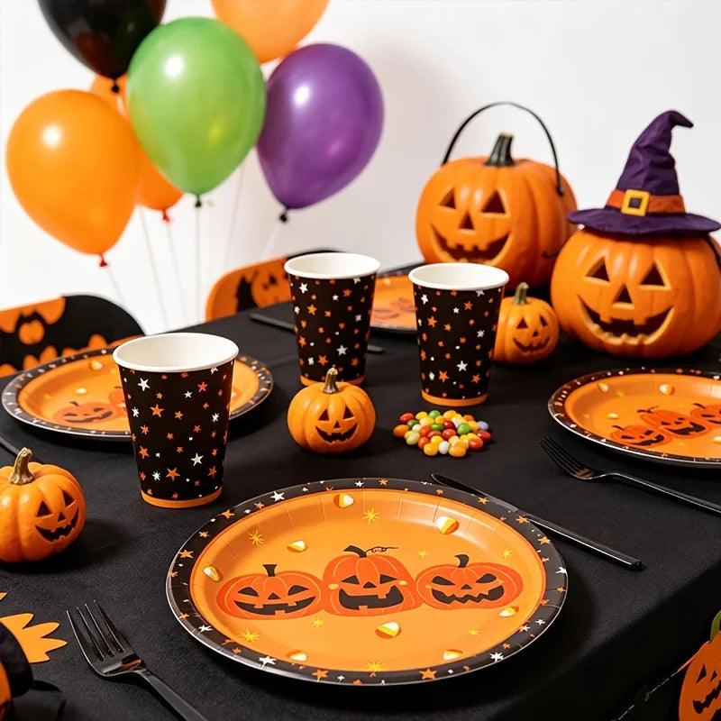Halloween Disposable Plates & Cups Set