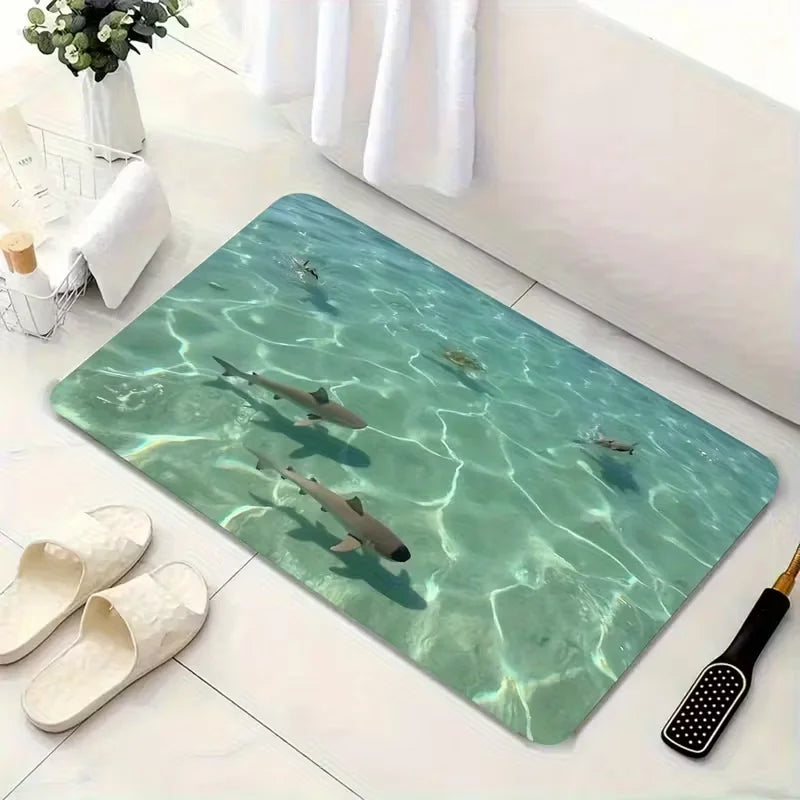 Sharks Glacier Door Mat Non-Slip Bathroom Floor Mat Microfiber Absorbent Machine Washable Mat for Bedroom Living Room Entrance