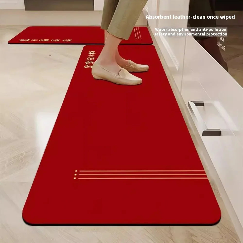 VIKAMA Diatomaceous Earth Kitchen Floor Mats New Chinese Non-slip Dirt-resistant Cuttable Carpet Red Entrance Bathroom Mat