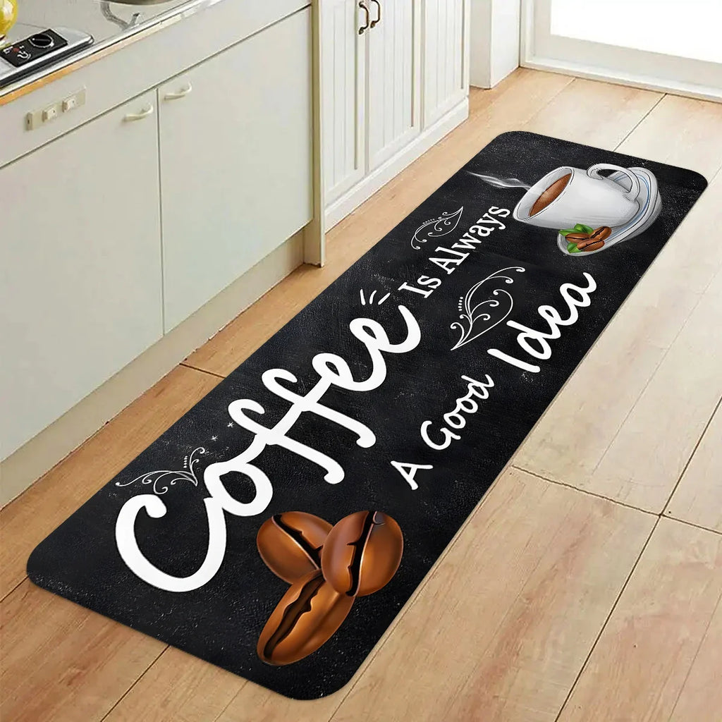Coffee Time Quote Carpet Mat Rug Kitchen Floor Runner Home Decoration Living Room Dining Room Entrance Indoor Non Slip Design