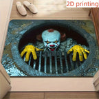 VIKAMA Halloween Clown Horror Theme Doormat Manhole Cover Design Entryway Anti Slip Mat Halloween Decor Personalized Rug