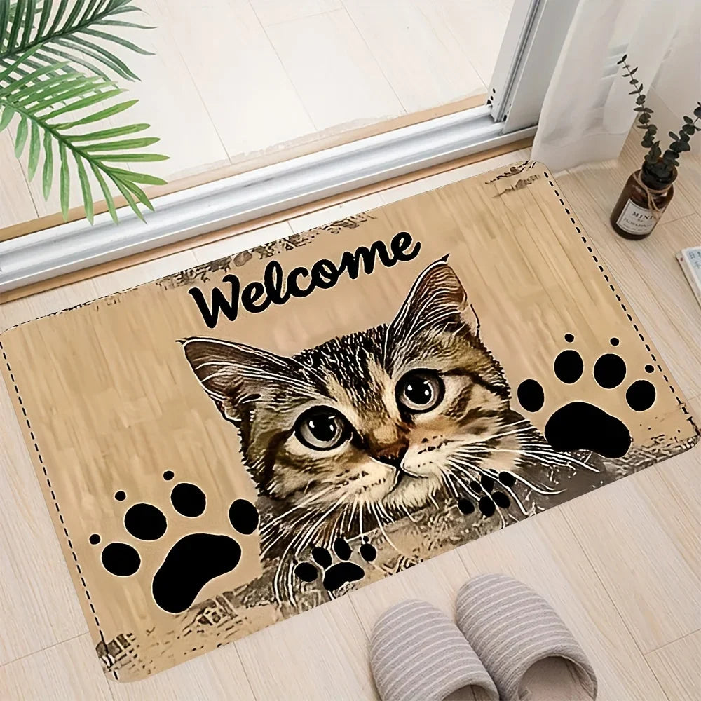 VIKAMA Cartoon Cute Cat Carpet Soft Doormat Welcome Mat Living Room Carpet Kitchen Rug Rug For Bedroom Outdoor Carpet Home Dec