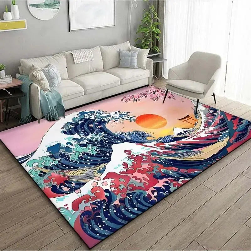VIKAMA Japanese Japanese Style Ukiyo-e Entrance Hall Carpet Kanagawa Surf Balcony Kitchen Living Room Bedroom Floor Mat