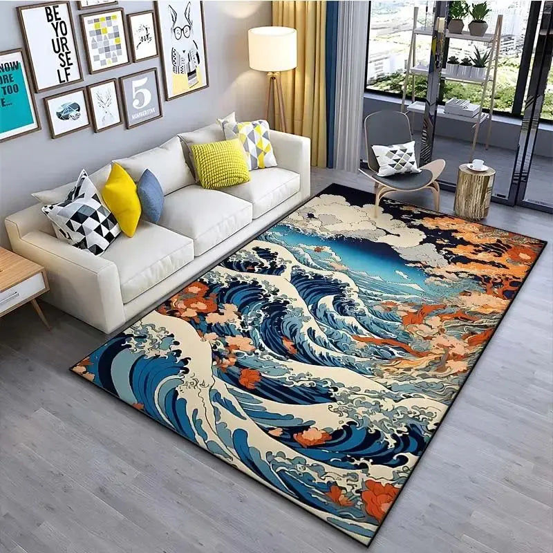VIKAMA Japanese Japanese Style Ukiyo-e Entrance Hall Carpet Kanagawa Surf Balcony Kitchen Living Room Bedroom Floor Mat