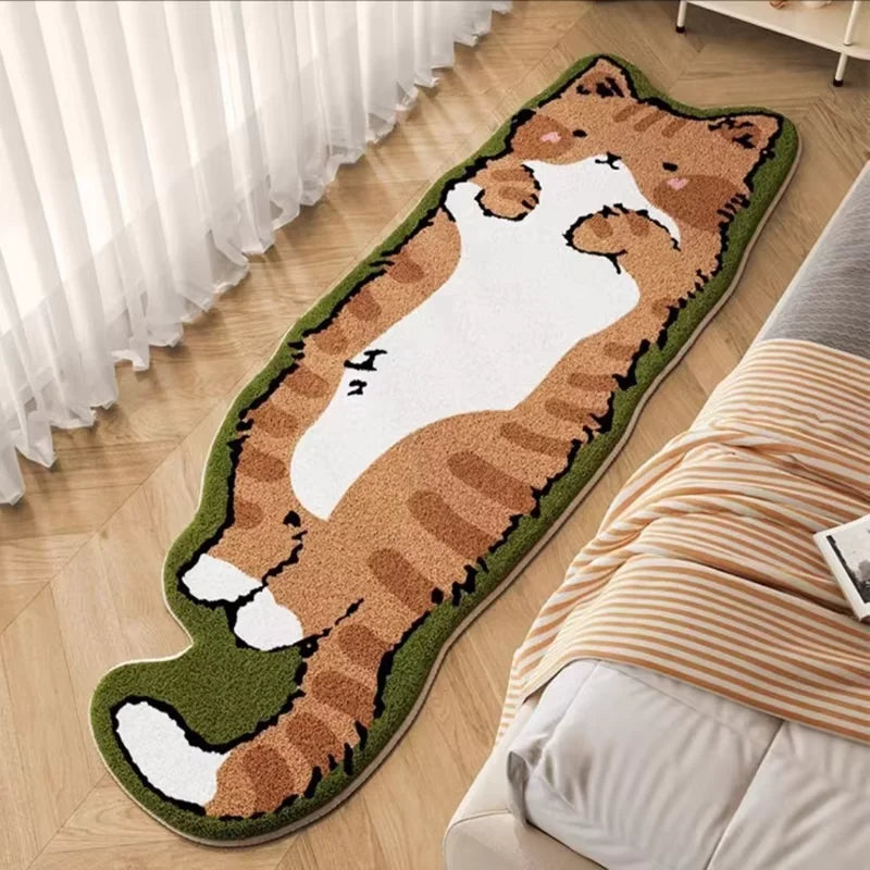 Vikama Cat Long Carpet Funny Fluffy Bedside Rugs Floor Mat Living Room Children's Room Rug Washable Non-Slip Mat Home Decoration