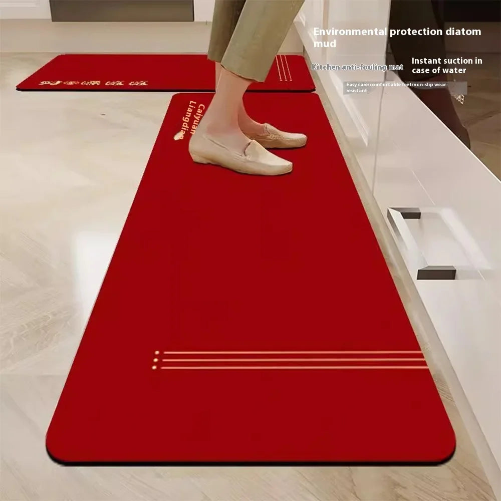 VIKAMA Diatomaceous Earth Kitchen Floor Mats New Chinese Non-slip Dirt-resistant Cuttable Carpet Red Entrance Bathroom Mat