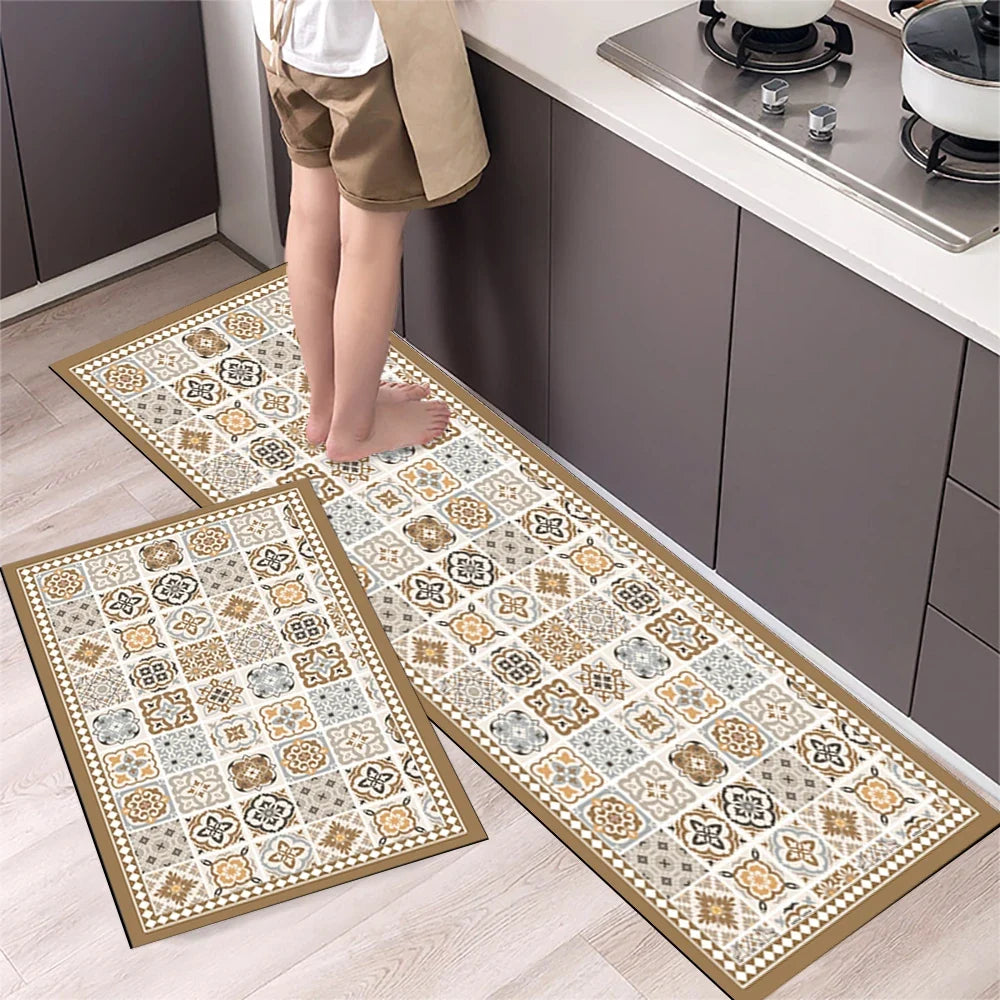 VIKAMA 1/2PCS Kitchen Oil-Resistant Floor Mat, Bathroom Absorbent Quick-Drying Carpet, Anti-Slip Doormat For Home Decoration
