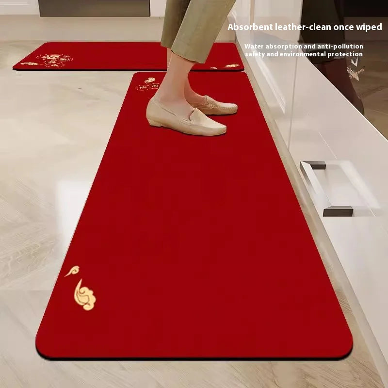 VIKAMA Diatomaceous Earth Kitchen Floor Mats New Chinese Non-slip Dirt-resistant Cuttable Carpet Red Entrance Bathroom Mat