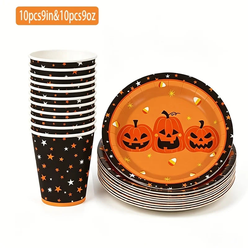 Halloween Disposable Plates & Cups Set