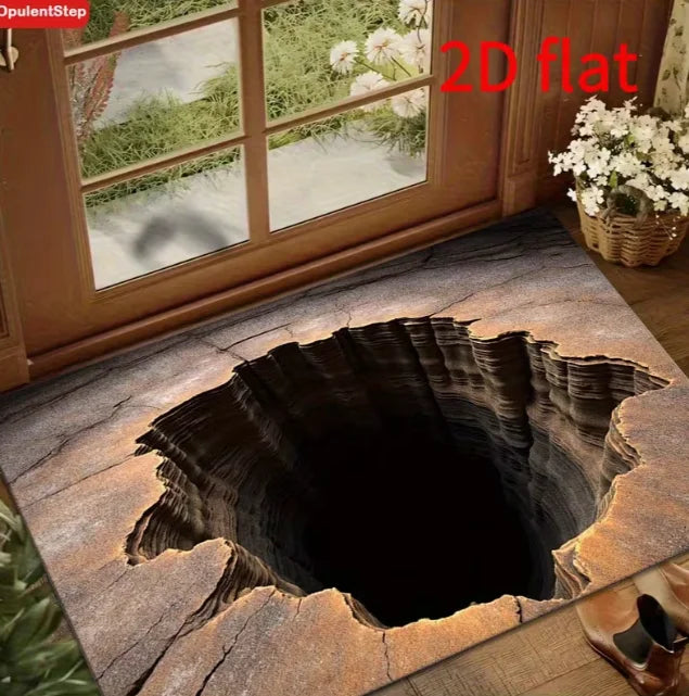 Realistic Optical Illusion Floor Mat with Black Hole Illusion Depth Effect Use Hand Modern Illusion for Entryway Hallway Carpets