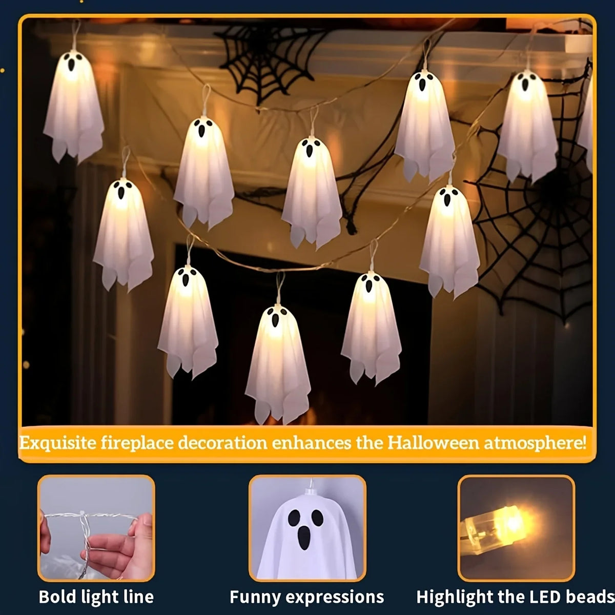 Halloween Ghost LED String Lights for Indoor Window Decor