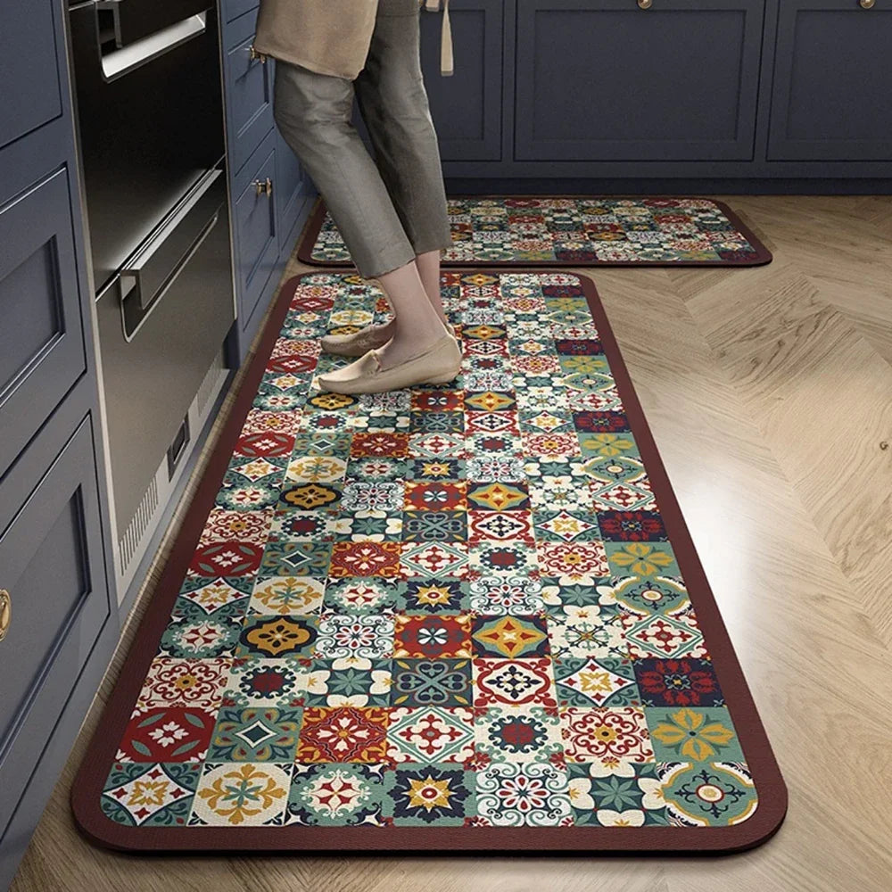 VIKAMA 1/2PCS Kitchen Oil-Resistant Floor Mat, Bathroom Absorbent Quick-Drying Carpet, Anti-Slip Doormat For Home Decoration