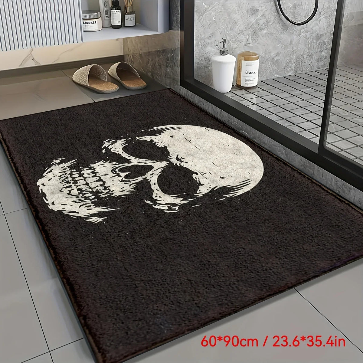 VIKAMA Halloween Horror Skull Carpet Door Mat Living Room Carpet Rug For Bedroom Black Floor Mat Anti-Fouling Dirt-Resistant