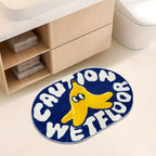 VIKAMA Cute Blue Bathroom Absorbent Mats Caution Wet Floor Doormats Rug For Bedroom Living Room Carpet Decorative Carpet