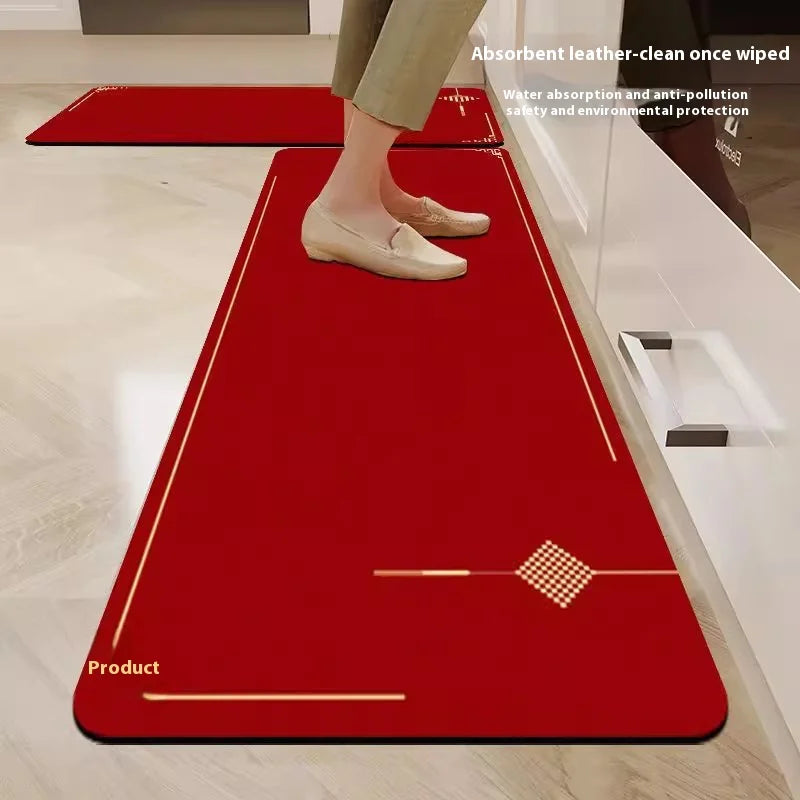 VIKAMA Diatomaceous Earth Kitchen Floor Mats New Chinese Non-slip Dirt-resistant Cuttable Carpet Red Entrance Bathroom Mat