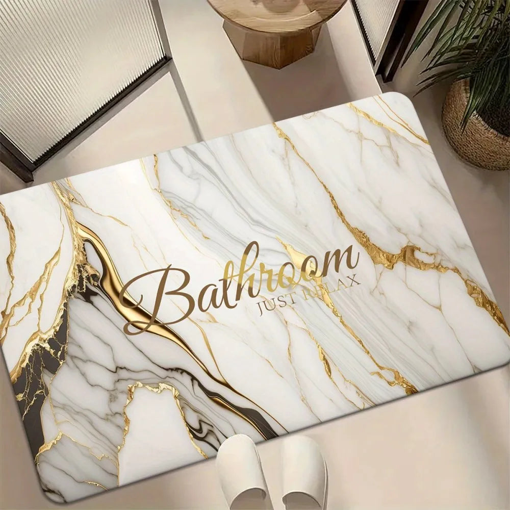 VIKAMA White Sand Gold Marble Pattern Bathroom Mat, Non-Slip Bath Mat for Bathrooms, Showers, and Kitchen Door Mats