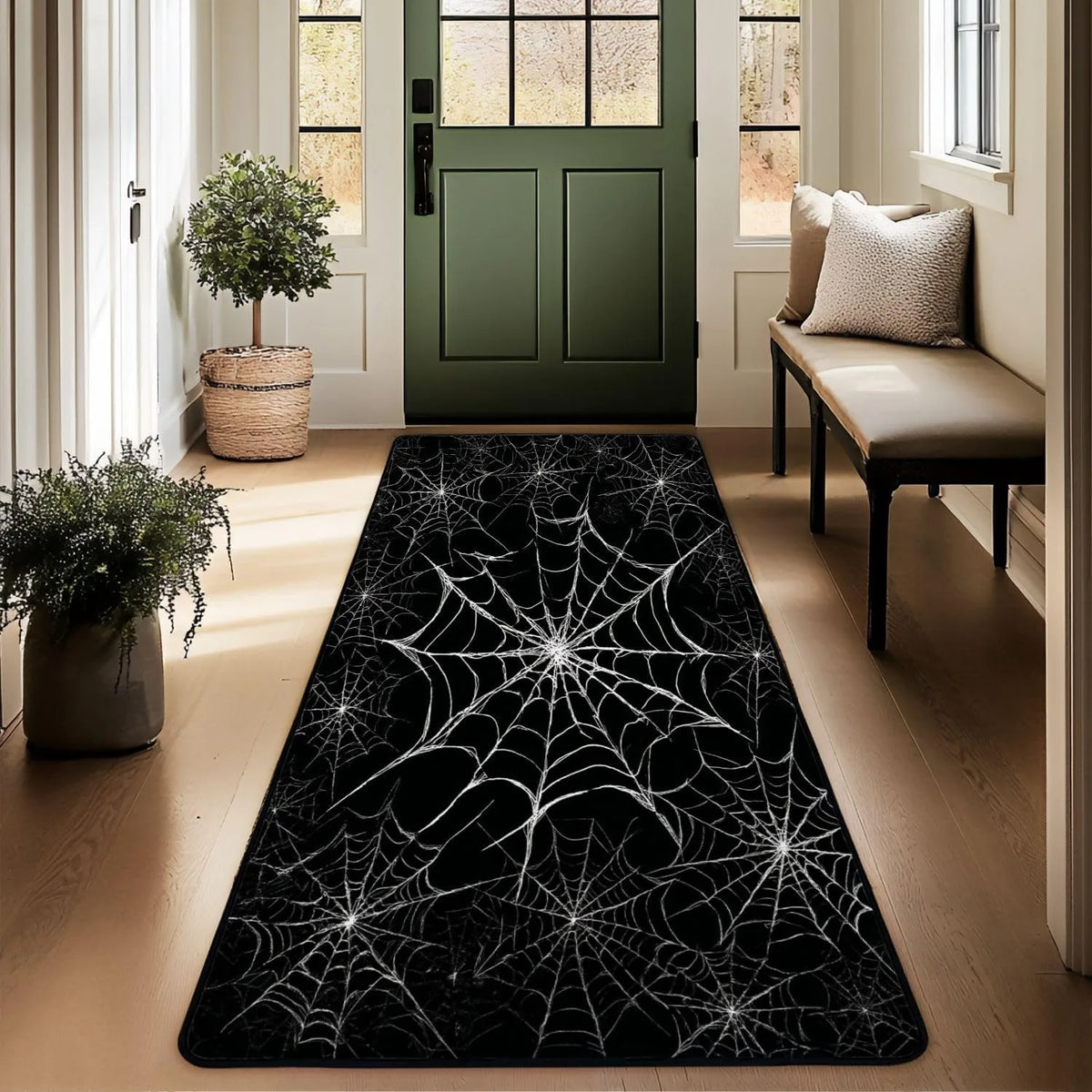 Skull Pattern Gothic Runner Rug Red Black Rose Decor Carpet Soft Non-Slip Art Home Decor Mat for Hallway Living Room Bedside