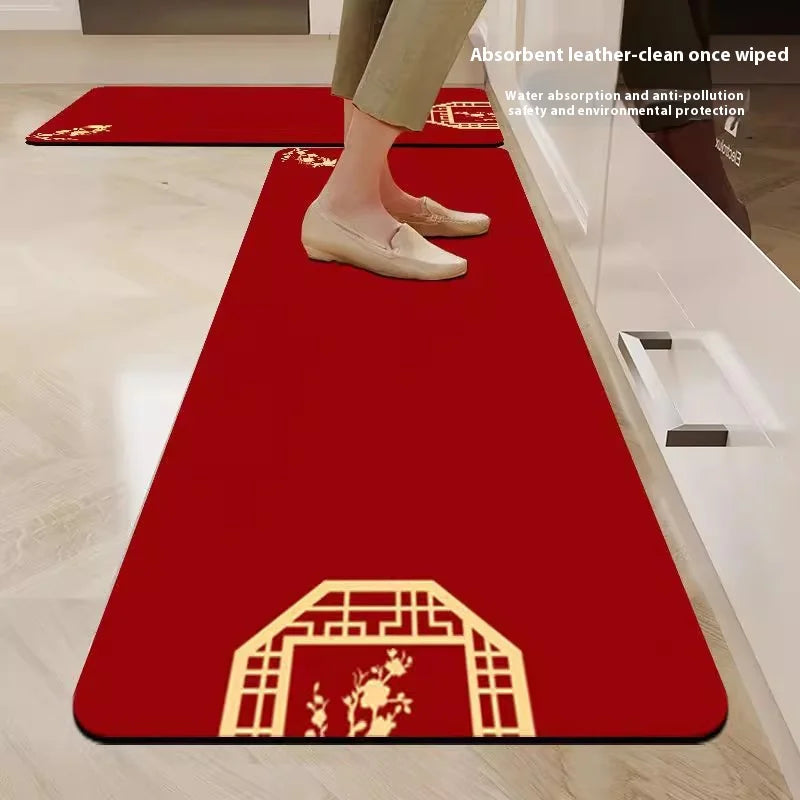VIKAMA Diatomaceous Earth Kitchen Floor Mats New Chinese Non-slip Dirt-resistant Cuttable Carpet Red Entrance Bathroom Mat