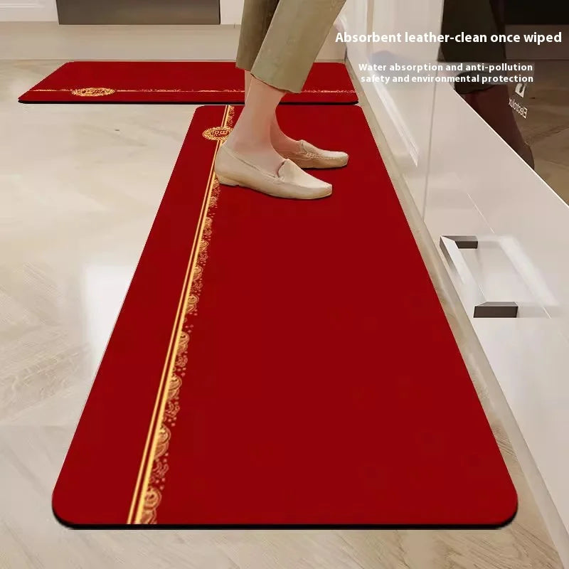 VIKAMA Diatomaceous Earth Kitchen Floor Mats New Chinese Non-slip Dirt-resistant Cuttable Carpet Red Entrance Bathroom Mat