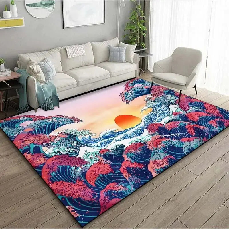 VIKAMA Japanese Japanese Style Ukiyo-e Entrance Hall Carpet Kanagawa Surf Balcony Kitchen Living Room Bedroom Floor Mat