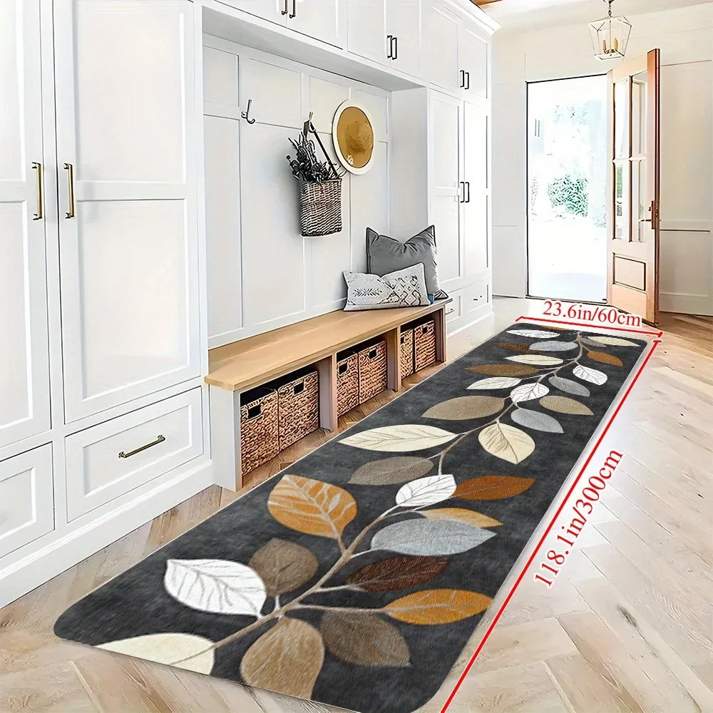 VIKAMA Leaf Pattern Gradient Grey Kitchen Rug Doormat Welcome Mat Runner Rug Winter Rug For Bedroom Warm Carpet For Live Room