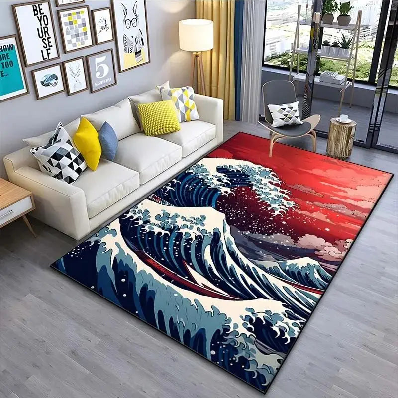 VIKAMA Japanese Japanese Style Ukiyo-e Entrance Hall Carpet Kanagawa Surf Balcony Kitchen Living Room Bedroom Floor Mat